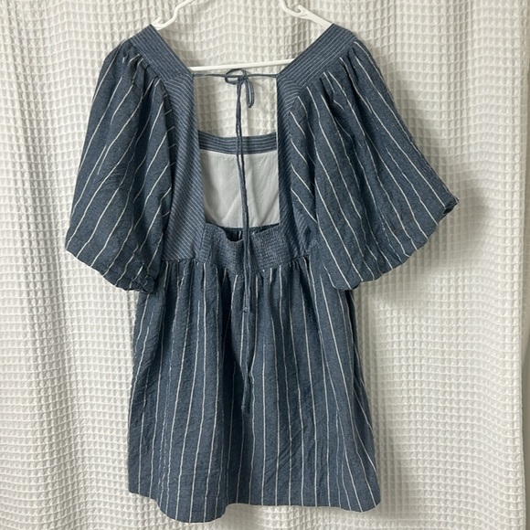 FREE PEOPLE Gigi Striped Puff Sleeve Babydoll Tunic Top EUC Size Large - Picture 9 of 12